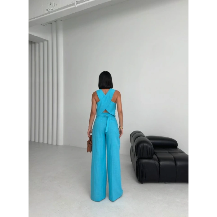 Keten Sirti Çapraz Geçi̇şli̇ Cepken Pantolon Takim