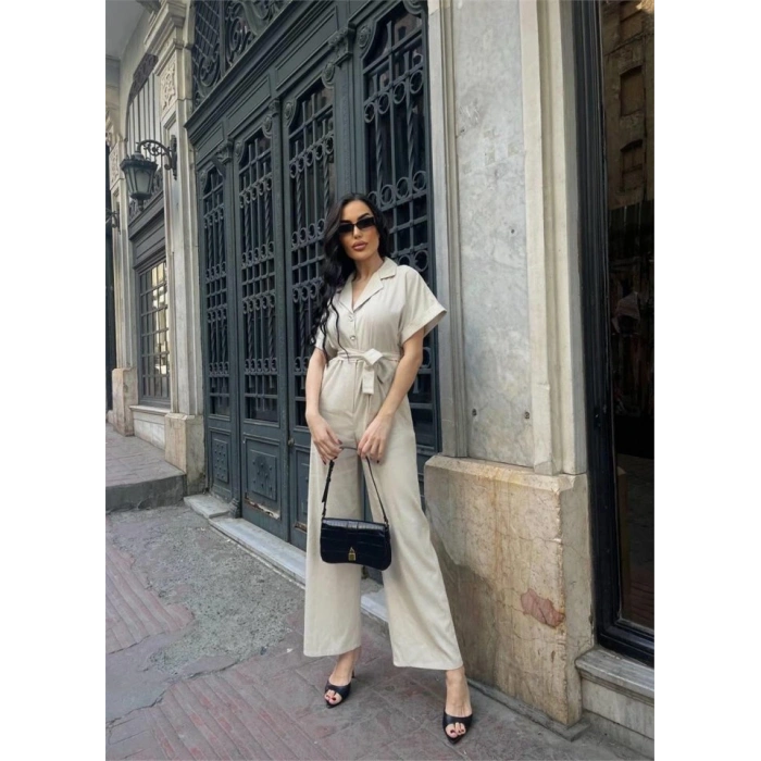 KETEN TULU BEL BAĞLAA DETAYLI  Krem