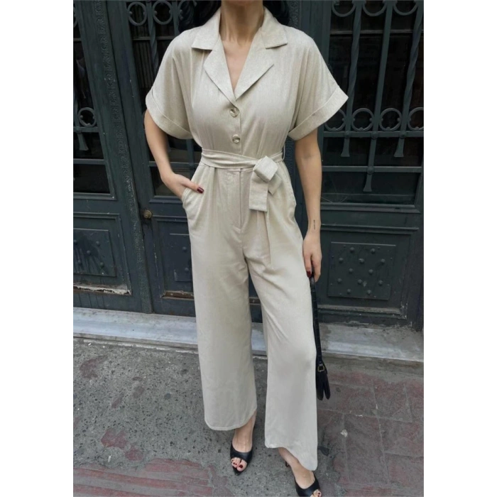 KETEN TULU BEL BAĞLAA DETAYLI  Krem