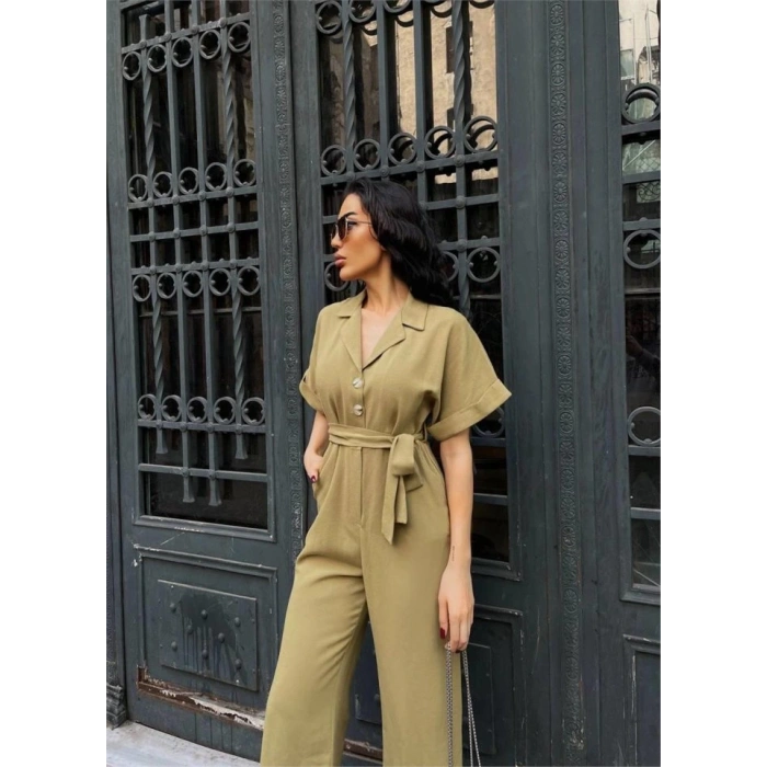 KETEN TULU BEL BAĞLAA DETAYLI  Yeşil