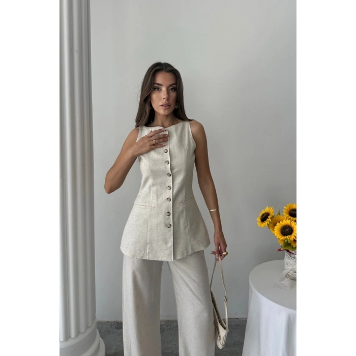 KETEN YELEK  PANTOLON TAKI  Taş