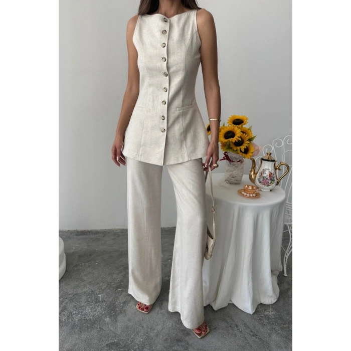 KETEN YELEK  PANTOLON TAKI  Taş
