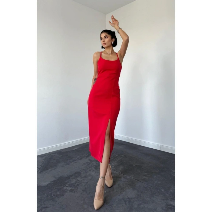 Kırmızı ırt Dekolteli Elbise