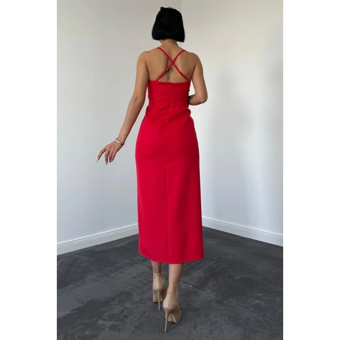 Kırmızı ırt Dekolteli Elbise