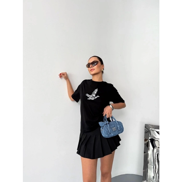 Kısa Kol Baskılı Tshirt  iyah