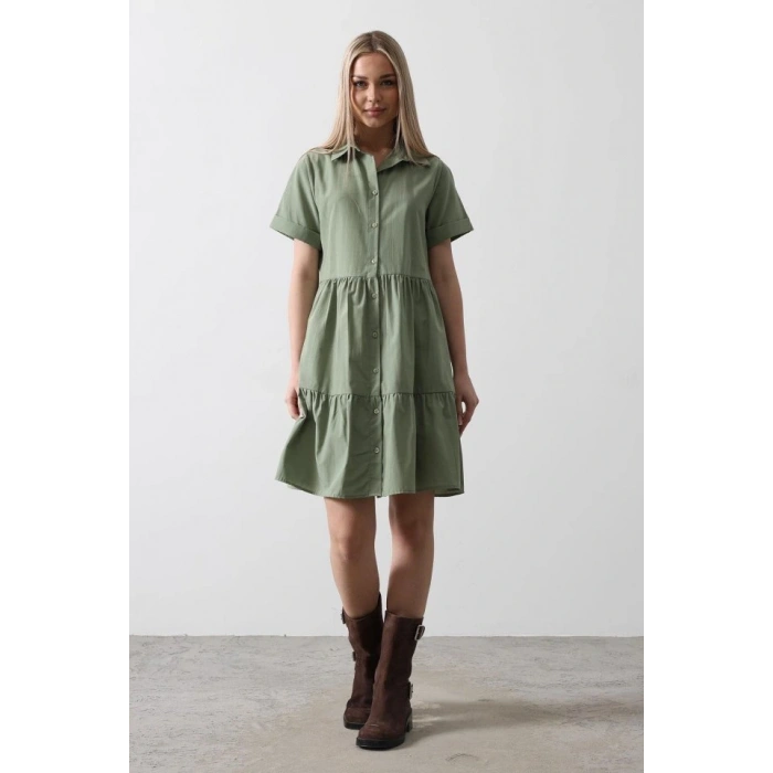 Kısa Kol Düğmeli Elbise  Haki