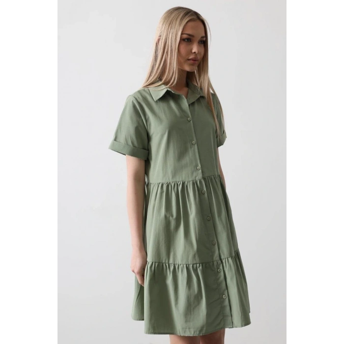 Kısa Kol Düğmeli Elbise  Haki