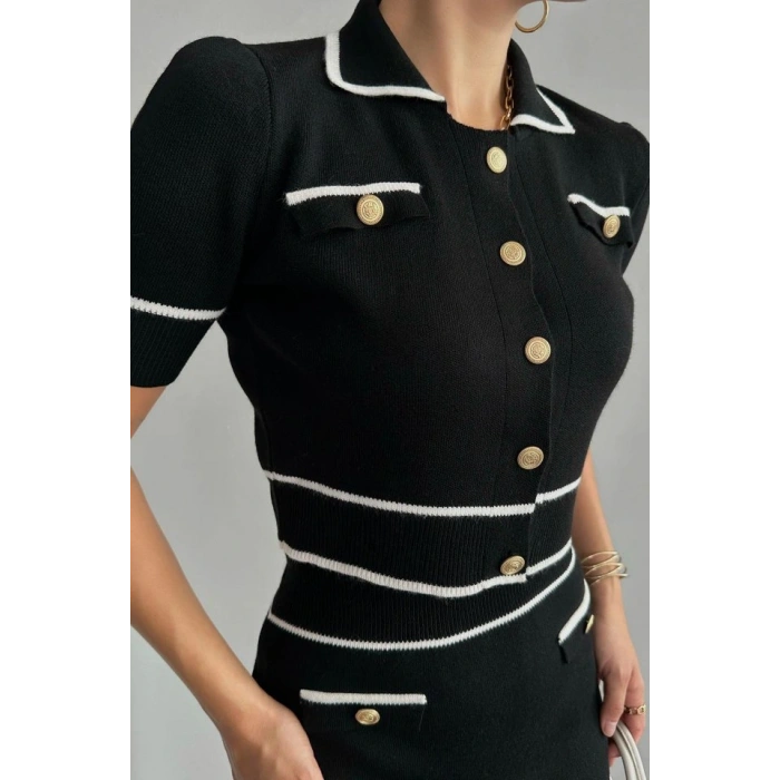 Kısa Triko Etekli Takım  SiyahKrem