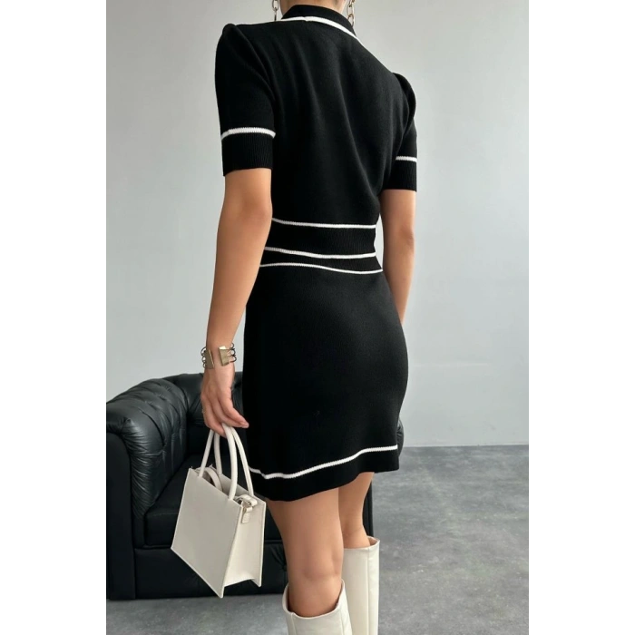 Kısa Triko Etekli Takım  SiyahKrem