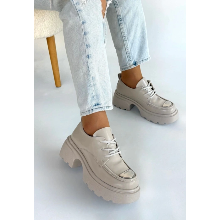 Kiya Bej Rugan Dolgu Topuk Oxford Ayakkabı