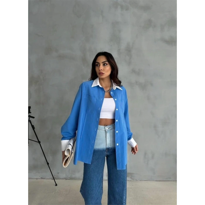 KOL VE ANŞET BEYAZ KAPALI PİLE DETAYLI GÖLEK  avi