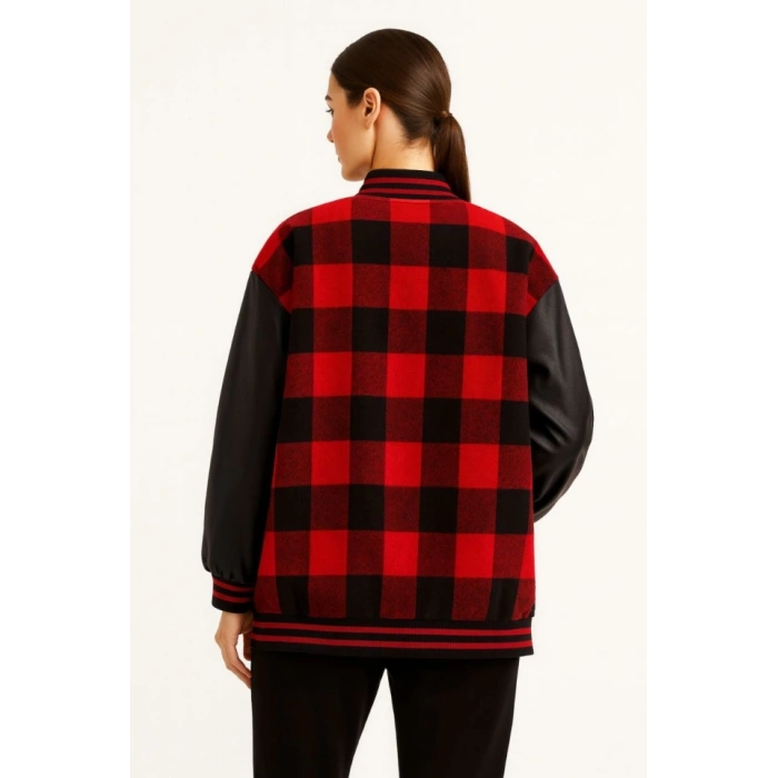 Kolları uni Deri Içi Astarlı Oduncu Kolej Içi Ceket  Bordo