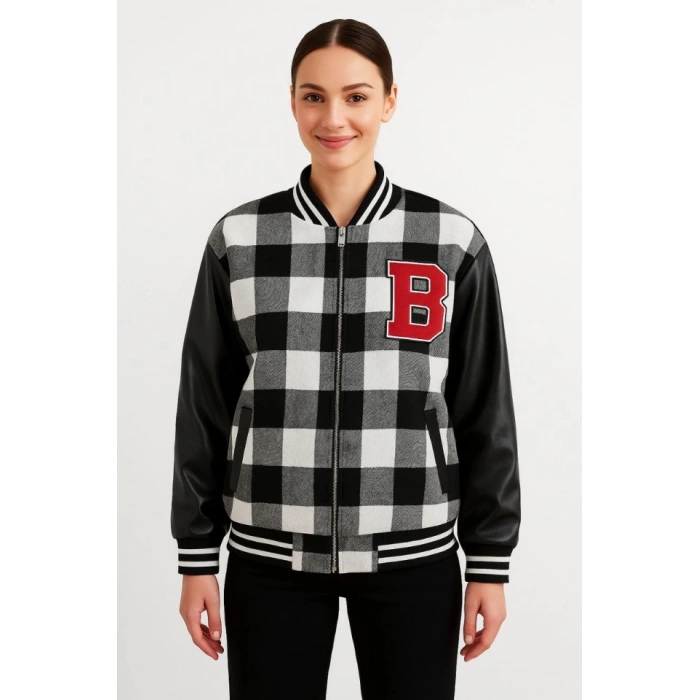 Kolları uni Deri Içi Astarlı Oduncu Kolej Içi Ceket  Gri