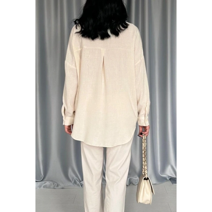 Krem Pulpayet Nakışlı Bedensiz Gömlek