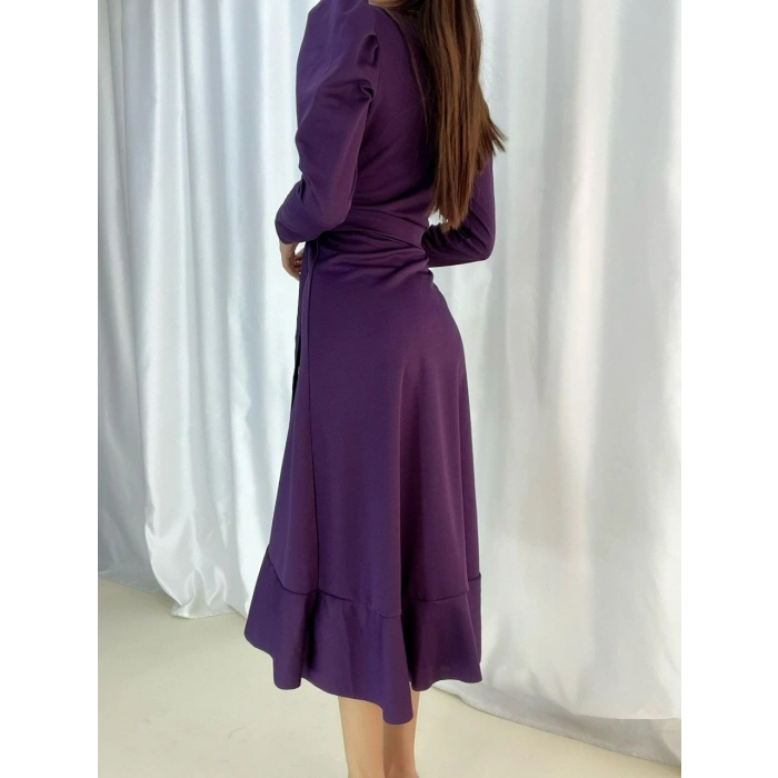 Krep Kumaş idi Boy Kuşaklı Uzunkol Elbise