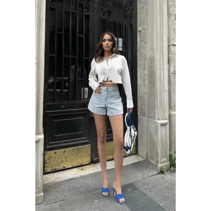 Kristen Sırt Dekolte Crop Gömlek 325308