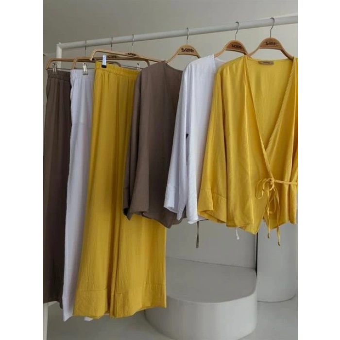 Kruvaze odel Klasik Pantolonlu Çupra Keten Takım 10191