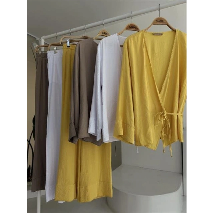 Kruvaze odel Klasik Pantolonlu Çupra Keten Takım 10191