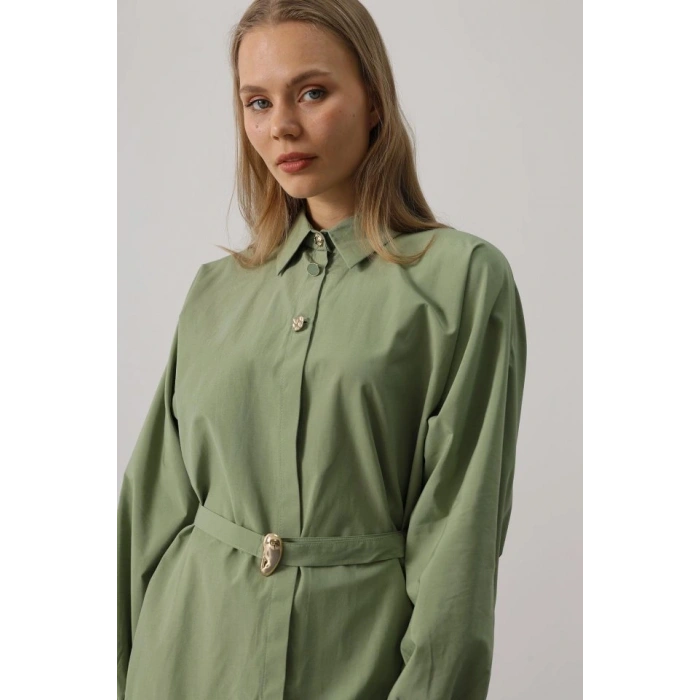 Kuşak Detaylı Tunik Gömlek  Haki