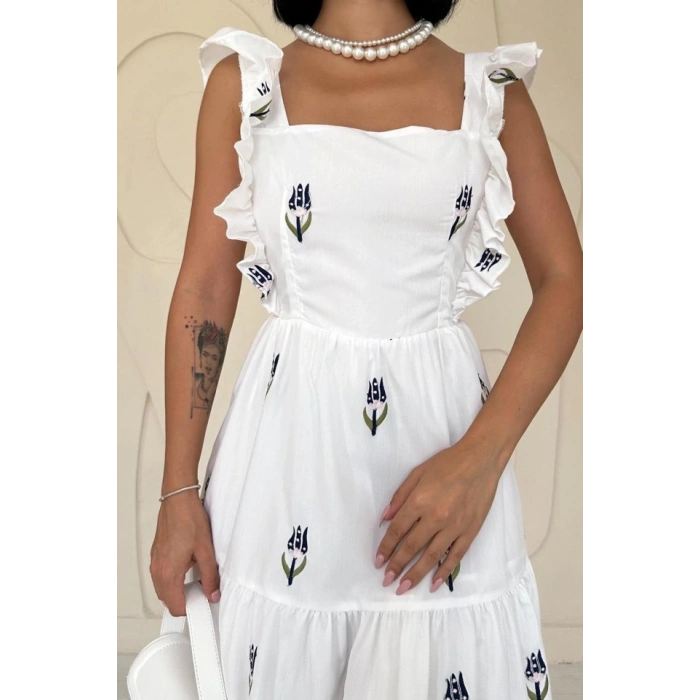 Lacivert ıfır Kol Fırfırlı Elbise