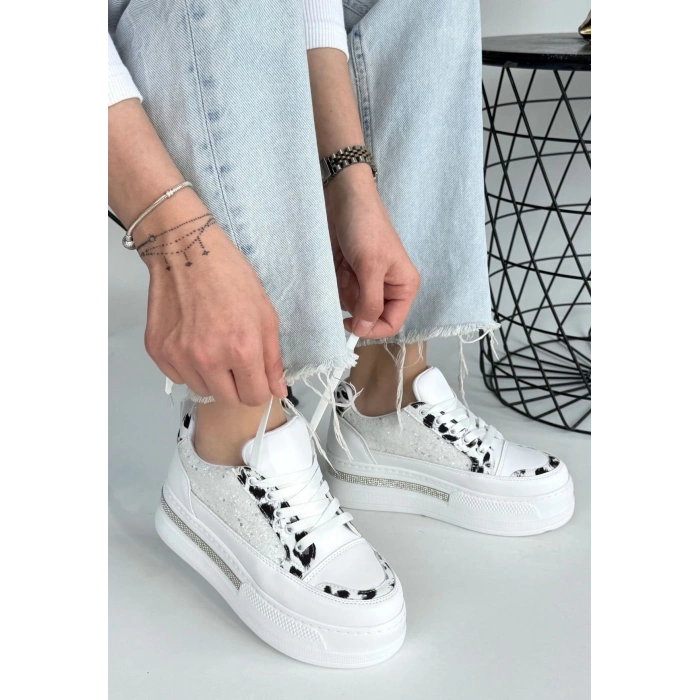 Lawin Beyaz Cilt Beyaz Simli Bağcıklı Spor Ayakkabı