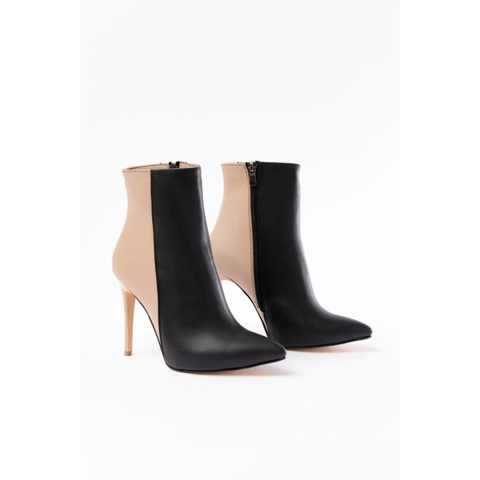 LS-216 Siyah Yüksek İnce Topuklu Fermuarlı Kadın Bot