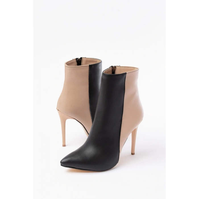 LS-216 Siyah Yüksek İnce Topuklu Fermuarlı Kadın Bot