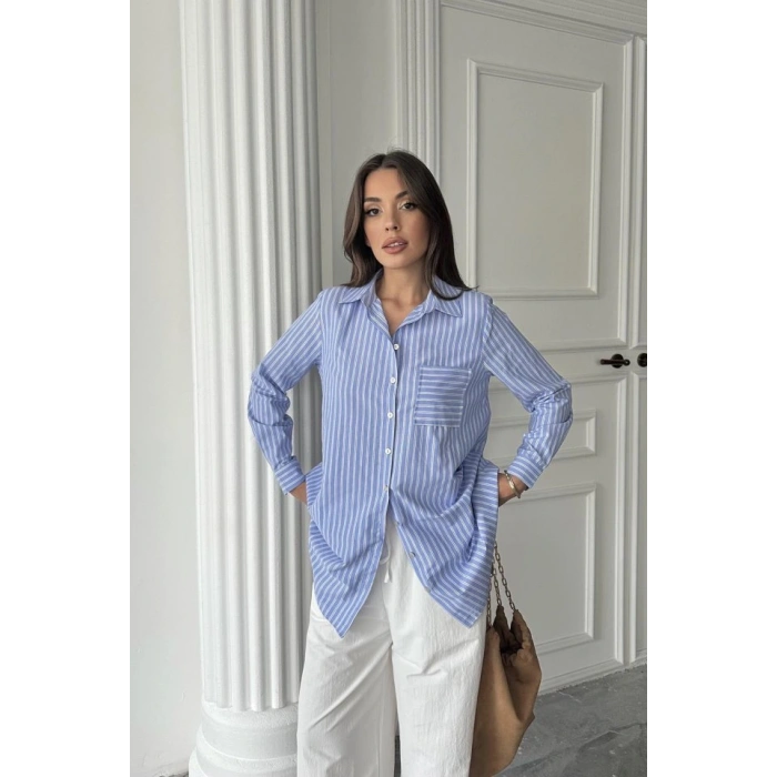 Mavi Çizgili Uzun Gömlek