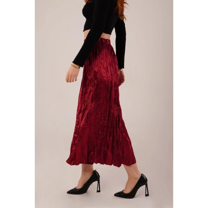 Midi Boy Pileli aten Bordo Etek