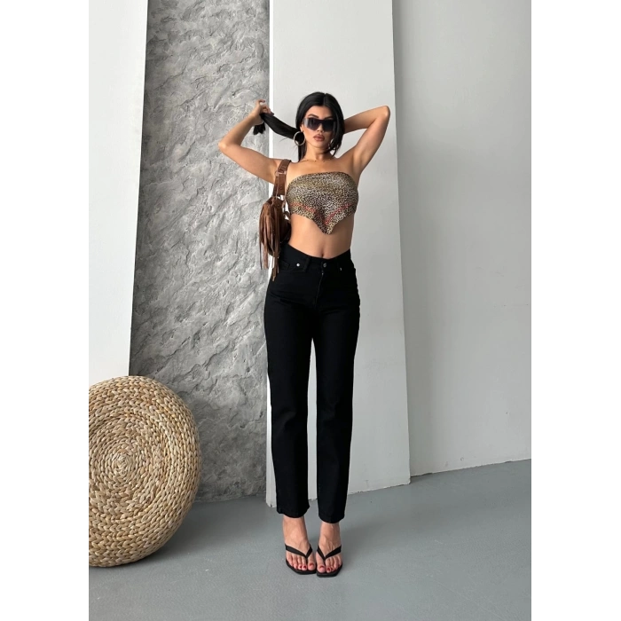 Mom fit enzim taş yıkama jeans pantolon siyah d2006