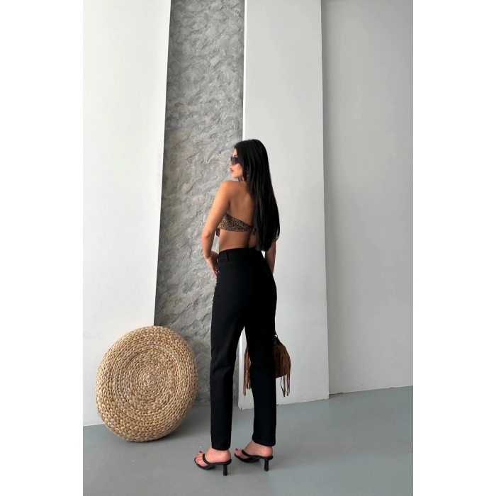 Mom fit enzim taş yıkama jeans pantolon siyah d2006