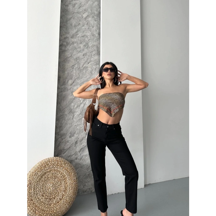 Mom fit enzim taş yıkama jeans pantolon siyah d2006