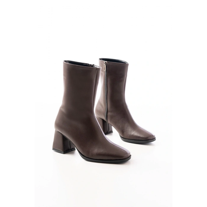 MSK-032 Kahve Topuklu Fermuarlı Kadın Bot