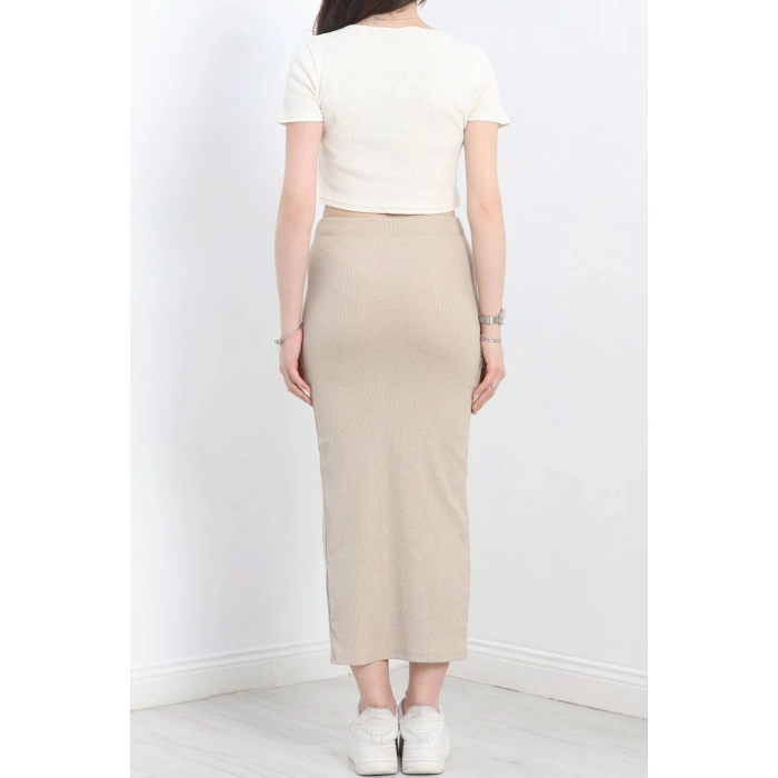 Nakışlı etekli takım bej beyaz s3899