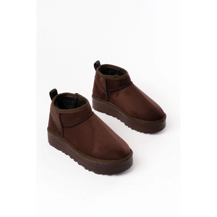 NDR-2850 Kahverengi Süet İçi Kürklü Kışlık Kapalı Burun Kadın Günlük Terlik