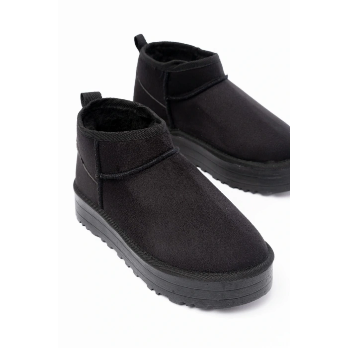 NDR-2850 Siyah Süet İçi Kürklü Kışlık Kapalı Burun Kadın Günlük Terlik