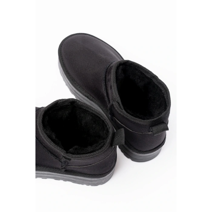 NDR-2850 Siyah Süet İçi Kürklü Kışlık Kapalı Burun Kadın Günlük Terlik