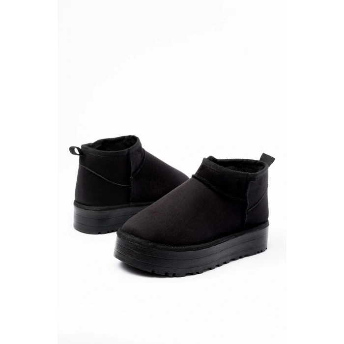 NDR-2850 Siyah Süet İçi Kürklü Kışlık Kapalı Burun Kadın Günlük Terlik