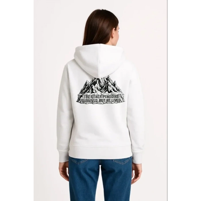 Nihilist Penguen Temalı Oversize Kapüşonlu weatshirt  Beyaz