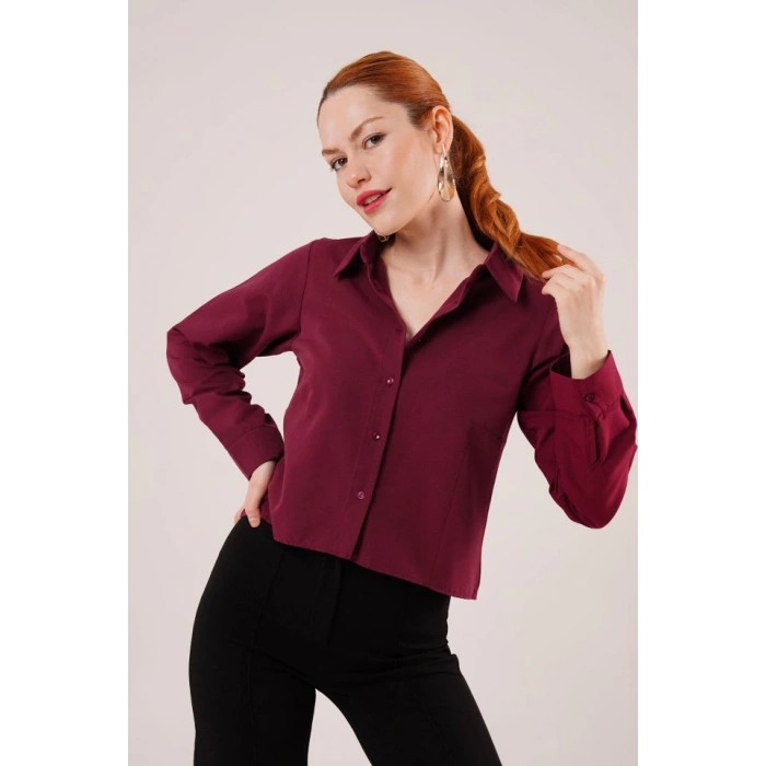 Ön Dikiş Detaylı Bordo Gömlek