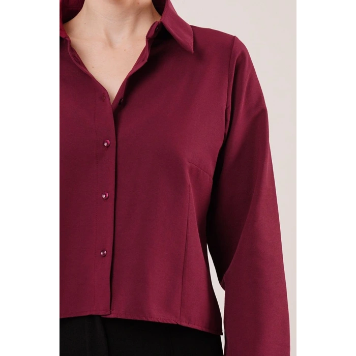 Ön Dikiş Detaylı Bordo Gömlek