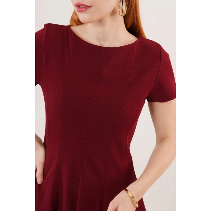 Önden Dikiş Detaylı Çan odel Bordo Elbise