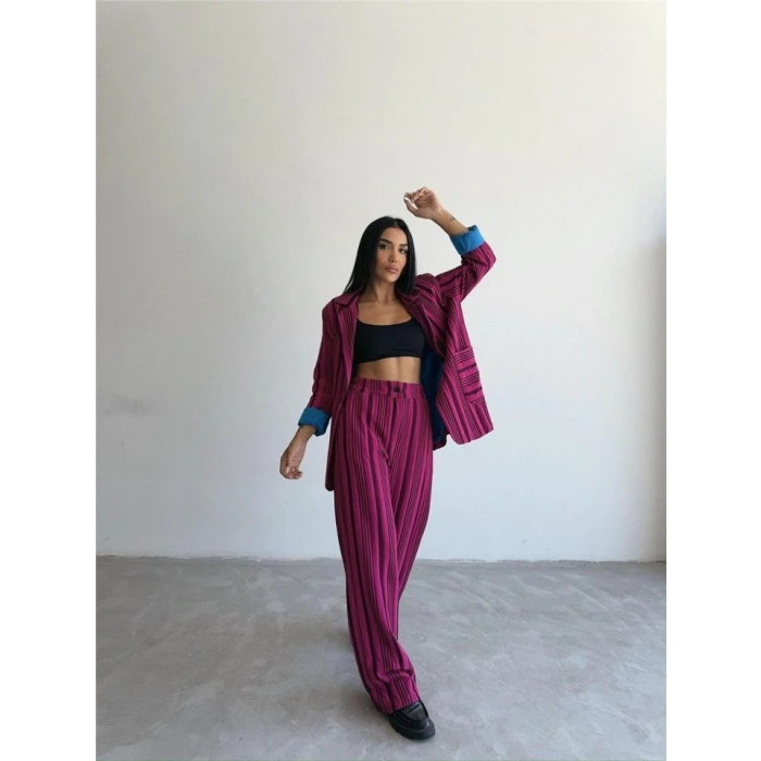 OTTOAN ÇİZGİİ CEKETPANTOON TK  Fuşya