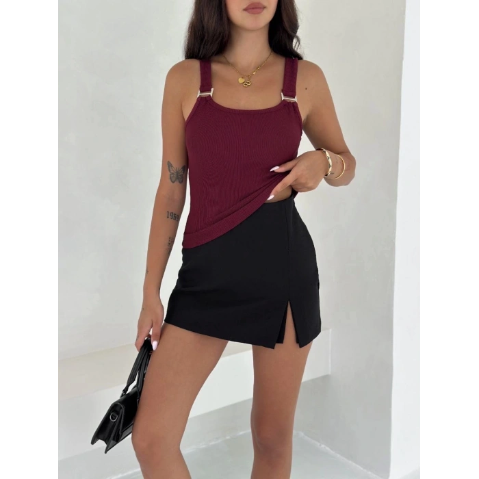 Ottoman toka askılı bluz bordo s4194