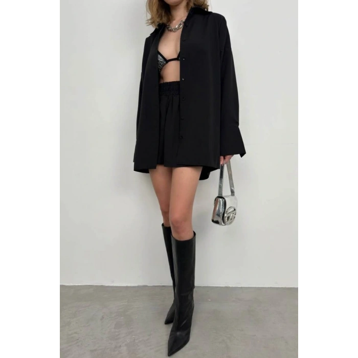 Oversize Gömlek Büzgülü Şort Takım