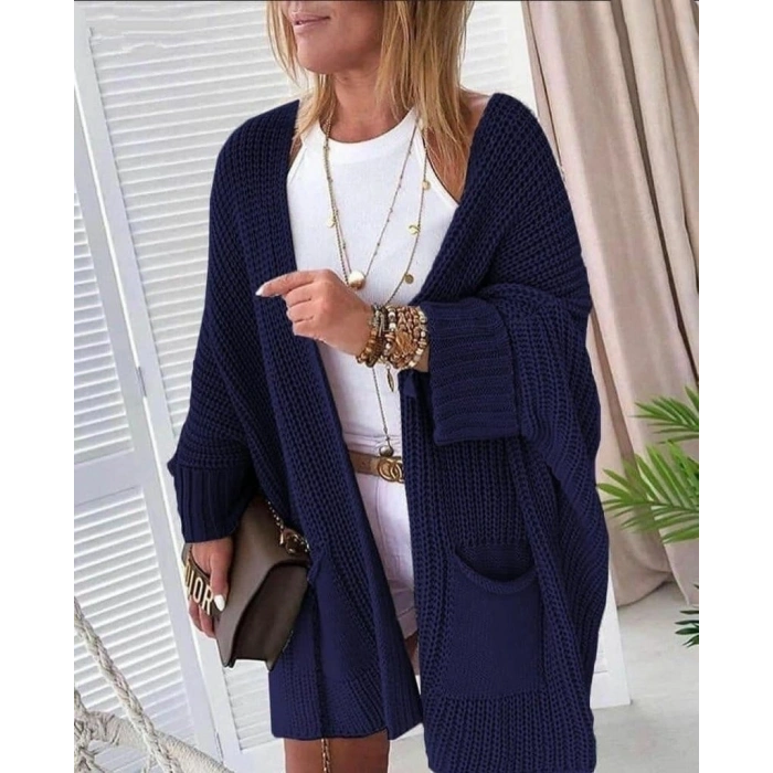 Oversize Kalıp Cepli Salaş Triko Hırka Laci