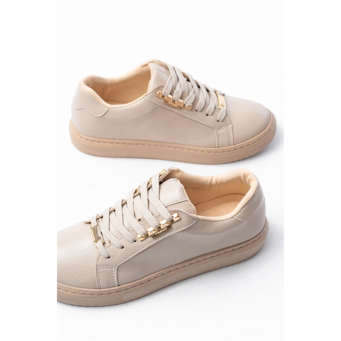 P-910 Bej Bağcıklı Taban Dikişli Günlük Kadın Spor
