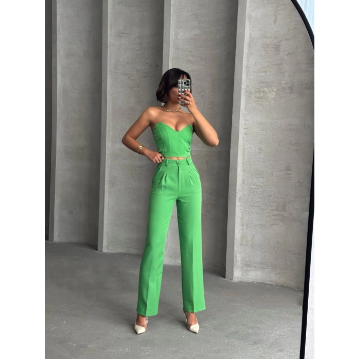 Palazzo pantolonlu alt üst takım yeşil