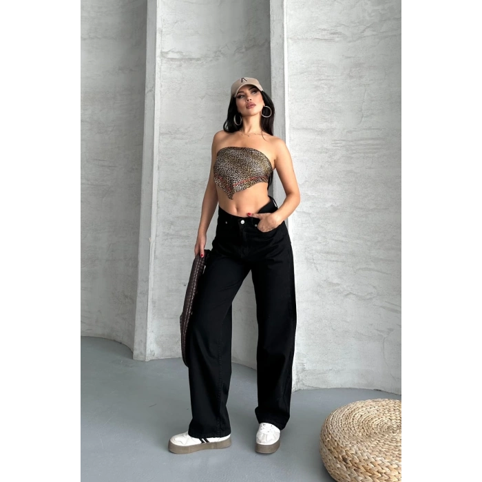 Palazzo straight enzim süper taş yıkama jeans pantolon siyah d2008