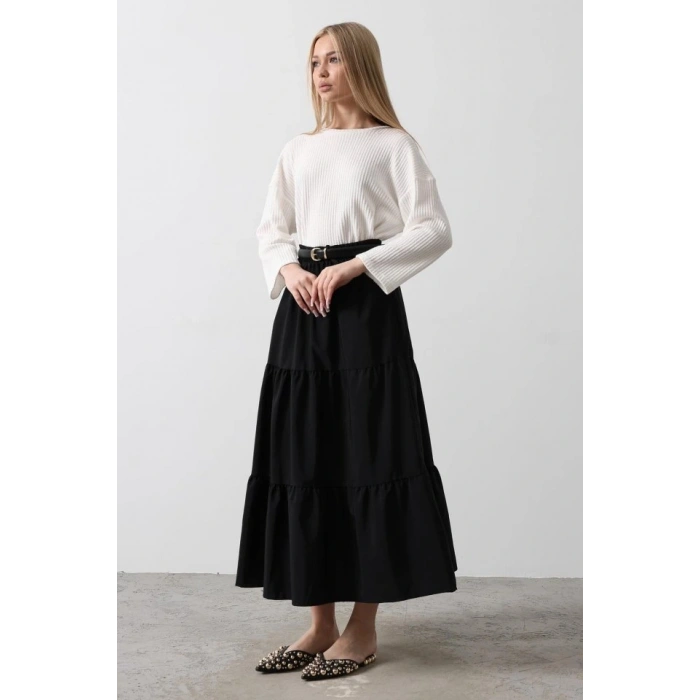 Pamuklu Beli Lastikli Etek  Siyah